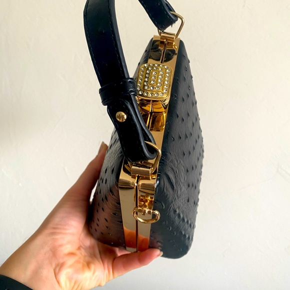 Isabelle Vegan Jewel-Top Satchel Bag with Crossbody Strap - Picture 6 of 9